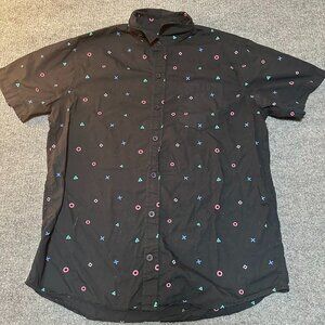 PlayStation Shirt PS Controller Logo Full Graphic Print Button Down Mens Size XL